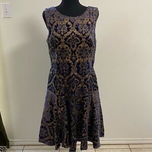 Betsey Johnson Dress Women’s Size 14 Blue Velvet Floral Damask Mini Dress